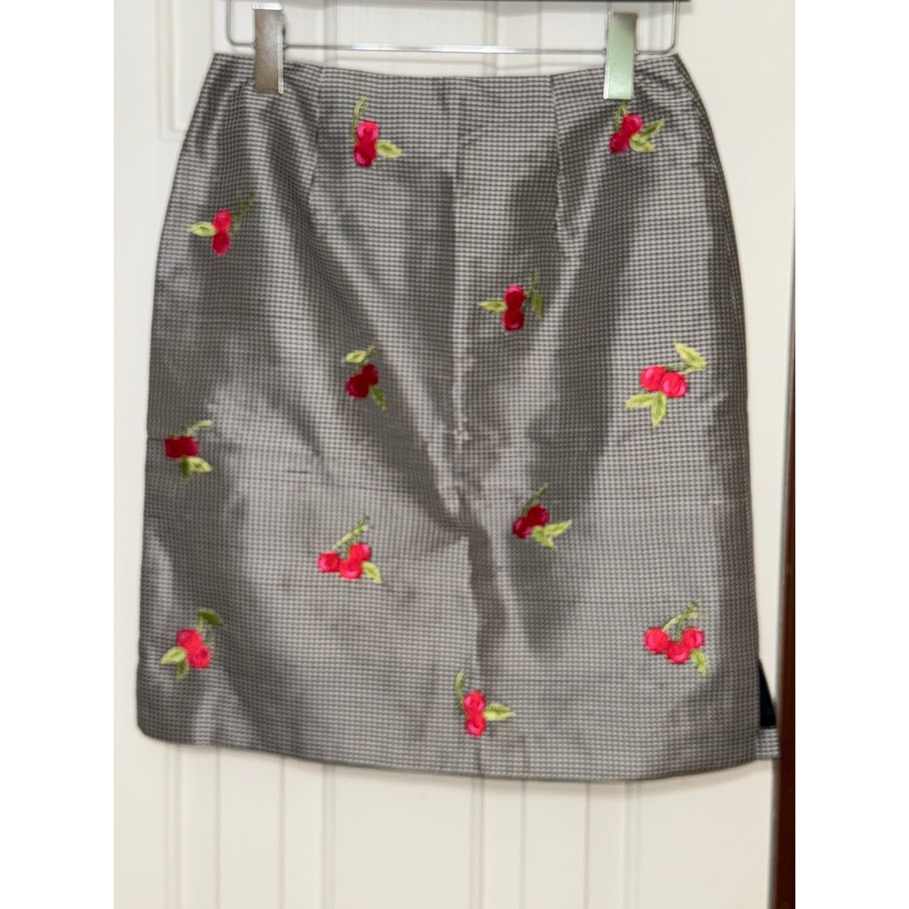 Jade Melody Tam Skirt Black & White Checkered Cherry‎ Embroidered Silk